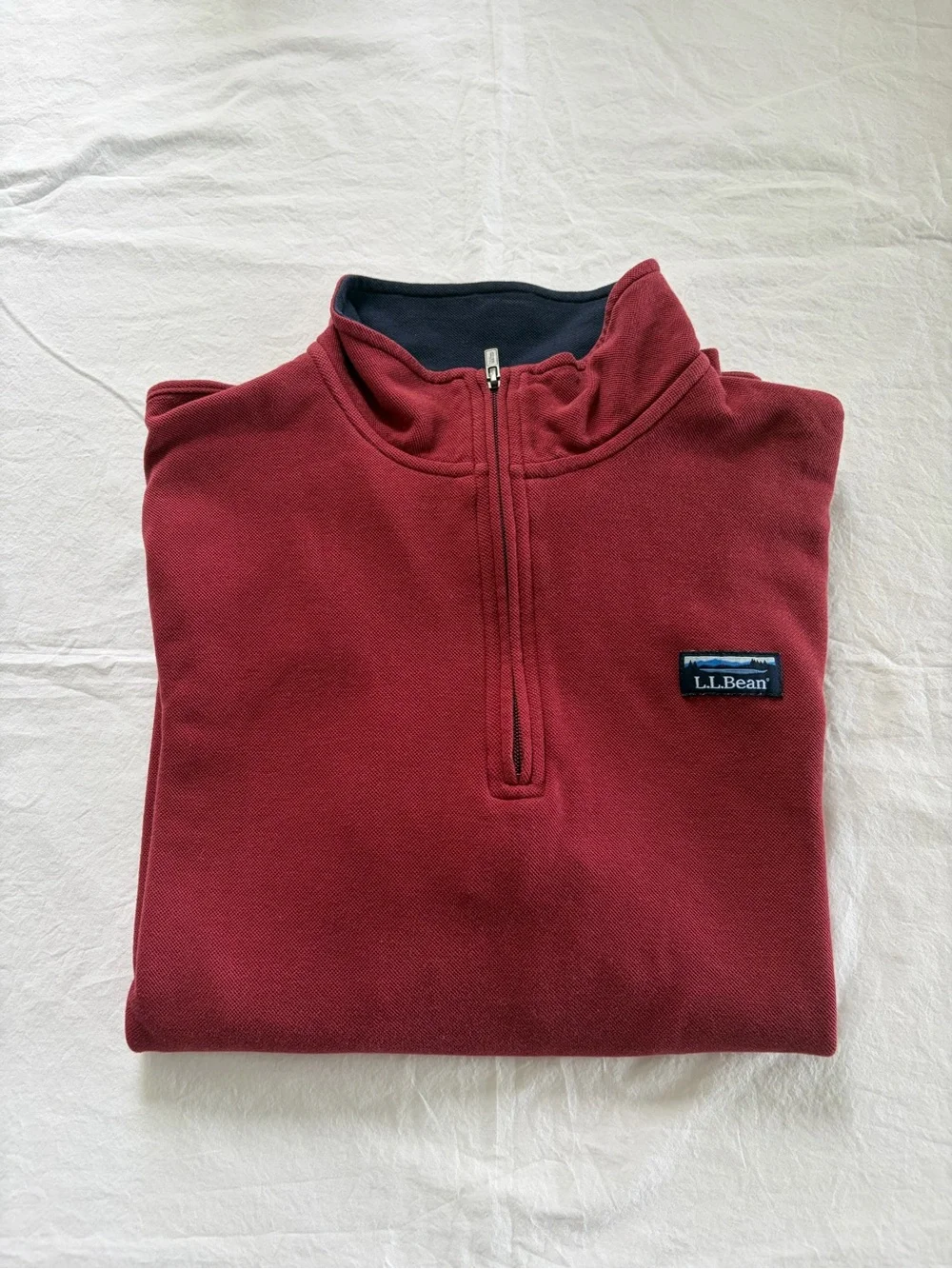 L.L. Bean Katahdin Logo Quarter Zip Pullover Large Reg Red Pique Traditional Fit